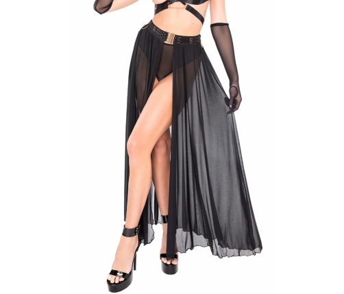 Kinky Diva Goddess Skirt Mesh Long Flared with Bondage Details Black S/M