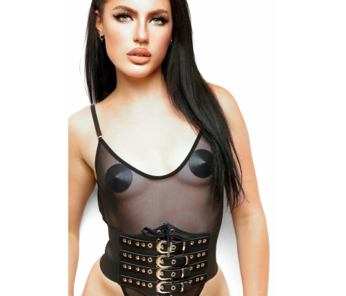 Kinky Diva Buckled Front Waist Cincher Adjustable Elastic Black M/L
