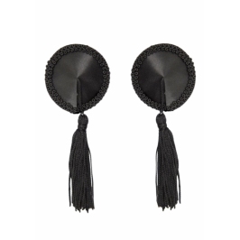 Satin Nipple Covers with Decorative Tassel, Black, Reusable, Model 8720726094443 Satin Nipple Covers with Decorative Tassel, Black, Reusable, Model 8720726094443
