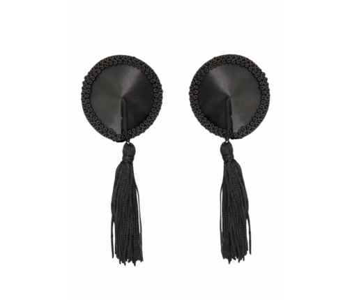 Satin Nipple Covers with Decorative Tassel, Black, Reusable, Model 8720726094443