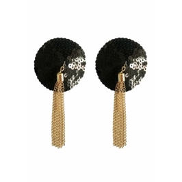 Sequin Nipple Covers with Decorative Gold Chain - Reusable Party Edition Sequin Nipple Covers with Decorative Gold Chain - Reusable Party Edition