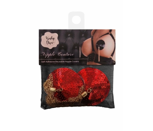 Sequin Nipple Covers with Decorative Gold Chain, Reusable, Gold