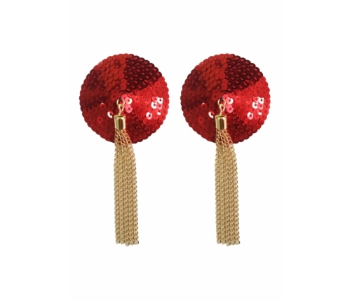 Sequin Nipple Covers with Decorative Gold Chain, Reusable, Gold