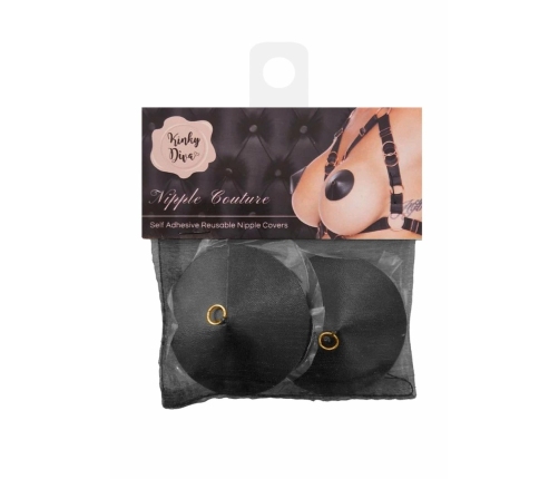 Kinky Diva PU Leather Nipple Covers Ring Black Reusable Adhesive