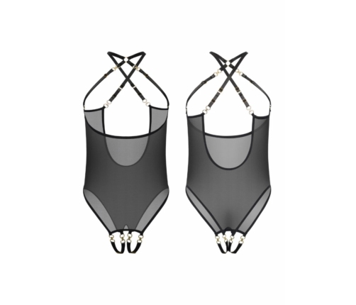 Kinky Diva Coquette Cupless & Crotchless Body Adjustable Straps Black Lingerie