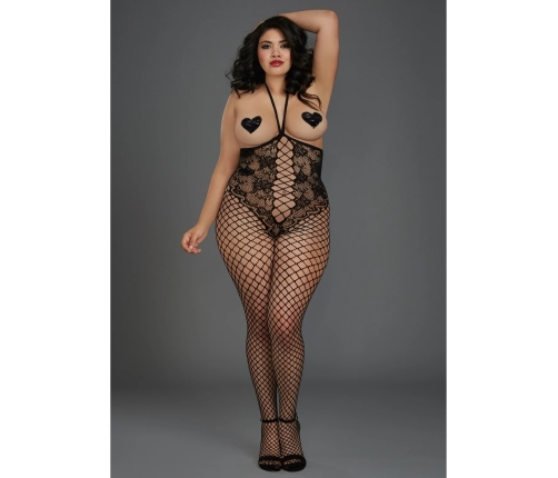 Open-Cup Bodystocking - Plus Size - Black