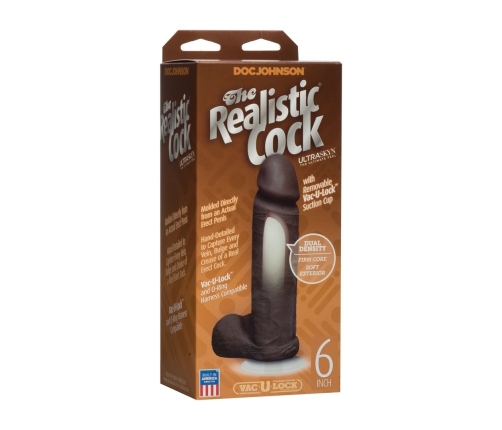 Realistic Cock with Balls - Removable Vac-U-Lock Suction Cup - ULTRASKYN - 6 / 16 cm - Chocolate
