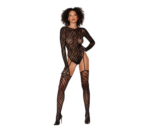 Teddy Bodystocking with Finger Gloves Diamond - One Size - Black