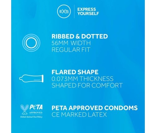 EXS 3 in 1 - Ribbed, Dotted and Flared - Condoms - 100 Pieces