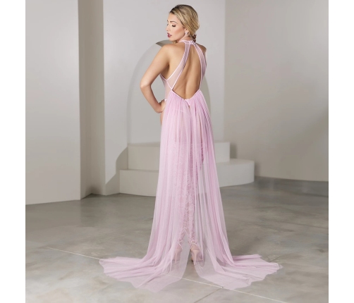 Private Dancer - Teddy with Adjustable Garters, Stay Ups and Detachable Chiffon Tulle - S - Pink