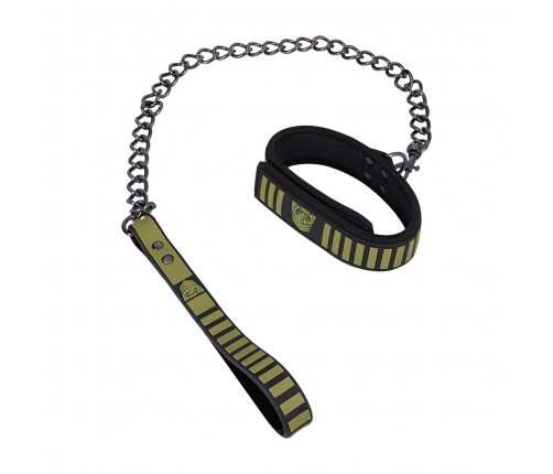 Doc Johnson Tactical Adjustable Collar & Leash Set Black-Green Neoprene
