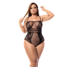 Leg Avenue Queen Size Black Fishnet Bodysuit with Floral Design