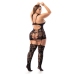 Leg Avenue Queen Size Floral Fishnet Bodysuit with Straps - Black