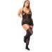 Leg Avenue Queen Size Floral Fishnet Bodysuit with Straps - Black
