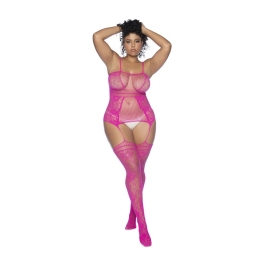 Mapele Fishnet Bodystocking Pink Queen Size - Floral Panels