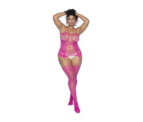 Mapele Fishnet Bodystocking Pink Queen Size - Floral Panels