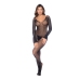 Leg Avenue Bodystocking Black Fishnet Rhinestone Long Sleeve One Size