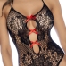 Dreamgirl Floral Net Bodysuit Black/Red One Size - Elegant Halter Design