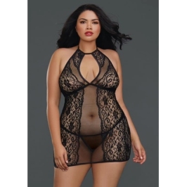 Fishnet and Lace Chemise - Plus Size