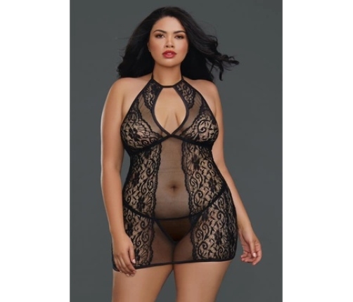 Fishnet and Lace Chemise - Plus Size