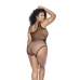 Mapele Snake Fishnet Bodysuit Queen Size Black with Rhinestones