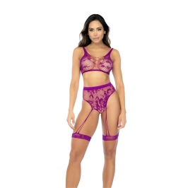Mapele Floral Fishnet Two-Piece Set Pink Orchid One Size