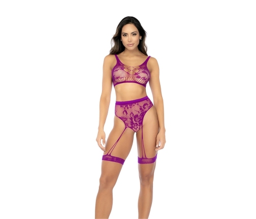 Mapele Floral Fishnet Two-Piece Set Pink Orchid One Size