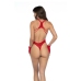 Mapele Open Cup Fishnet Bodysuit & Gloves, One Size, Red