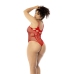 Mapale Queen Size Red Fishnet Bodystocking with Rhinestones & Cuffs