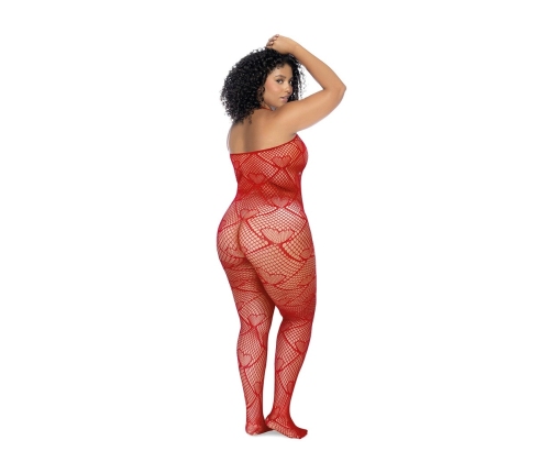 Mapale Heart Fishnet Bodystocking Rhinestone Queen Red Plus Size