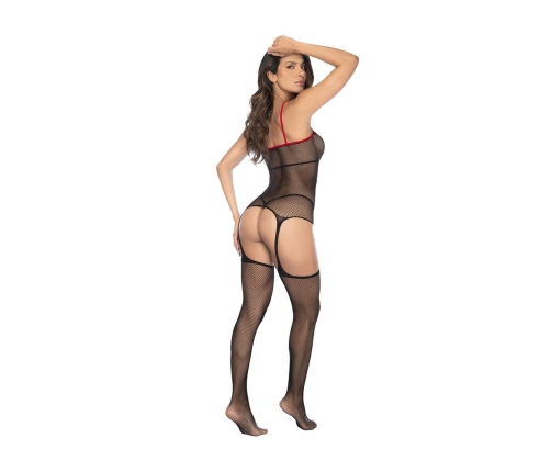 Mapale Nurse-Inspired Fishnet Bodystocking One Size Black/Red