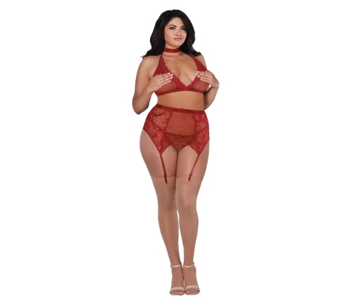 Fishnet and Lace 4 Piece Set - Plus Size