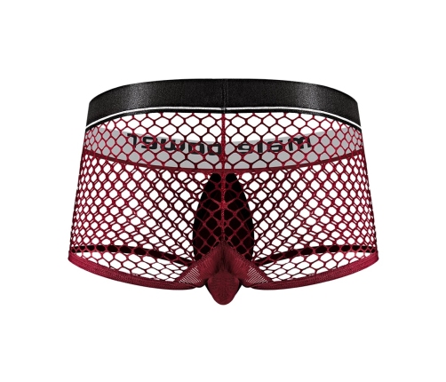 Male Power Mini Ring Short XL Burgundy - Snap-Off Pouch & Satin Waistband