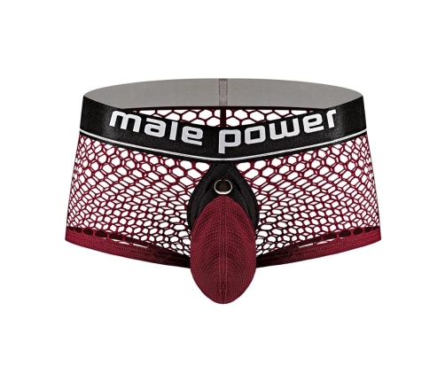 Male Power Mini Ring Short XL Burgundy - Snap-Off Pouch & Satin Waistband