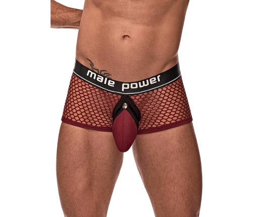 Male Power Mini Ring Short XL Burgundy - Snap-Off Pouch & Satin Waistband