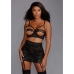 Strappy Open Cup Bra and Garter Skirt Set - XL - Black
