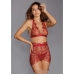 Delicate Floral Embroidery Three Piece Set - XL - Red