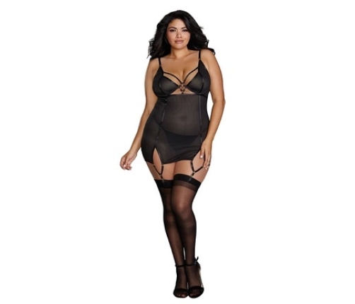 Fishnet Texture Power Mesh Garter Slip - 2X