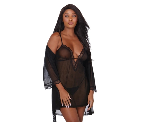 Stretch Mesh Chemise and Robe Set - S