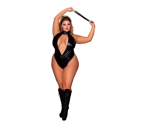 Faux Halter Teddy with Flogger - Plus Size - Black