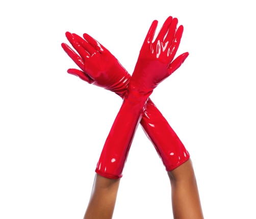 Cruella High Gloss Long Vinyl Gloves L/XL Adjustable Fit - Gloss Red