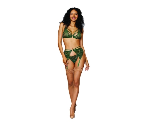 Women's Metallic Corded Lace 3 Piece Set - One Size - Green