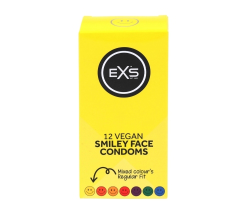 EXS Smiley Face Regular 12pcs - Vegan Latex Protection, 54mm Nominal Width