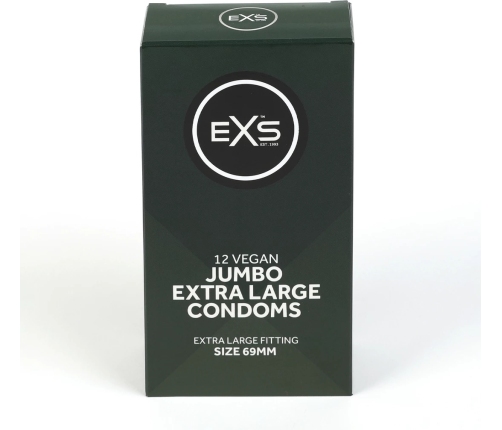 EXS Jumbo 12-Pack Wide Fit Latex Condoms 69mm Pre-Lubricated