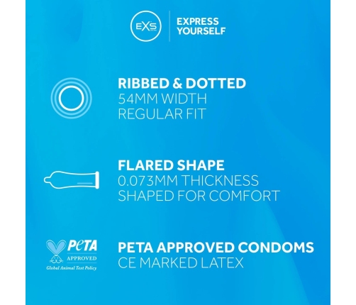 EXS 3 in 1 - Ribbed, Dotted and Flared - Condoms - 12 Pieces