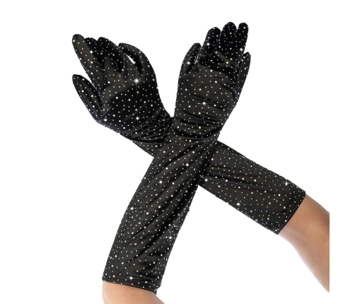 Mapale Satin Opera Gloves Black with Rhinestone Accents One Size
