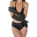Mapale Satin Opera Gloves Black with Rhinestone Accents One Size