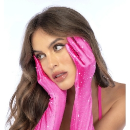Mapale Satin Rhinestone Opera Gloves One Size Pink - Elegant Sparkling Finish