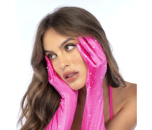 Mapale Satin Rhinestone Opera Gloves One Size Pink - Elegant Sparkling Finish