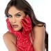 Mapale Satin Opera Gloves Red with Rhinestone Accents One Size